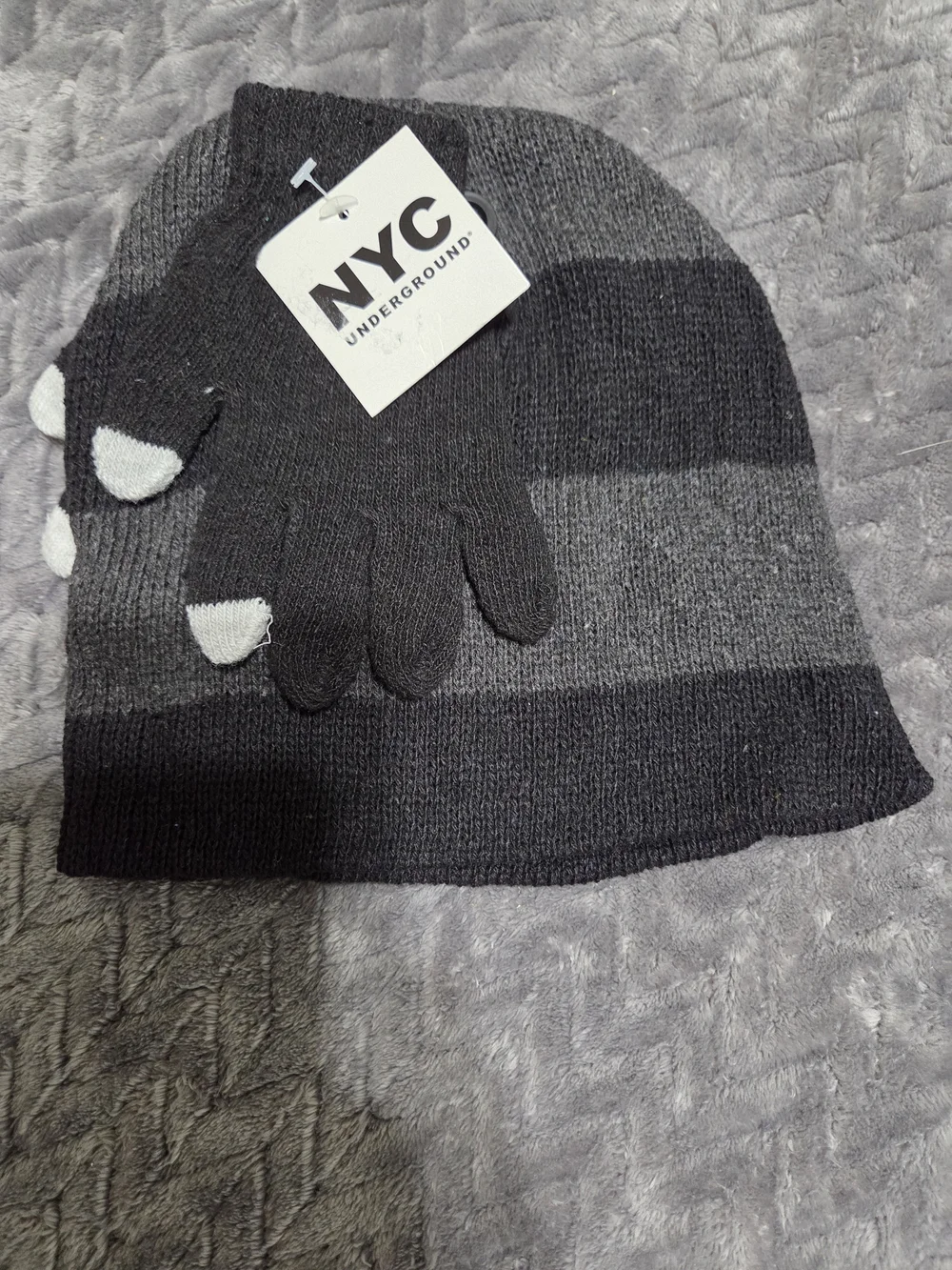Underground Kids' Striped Knit Mittens And Hat - Black/Gray